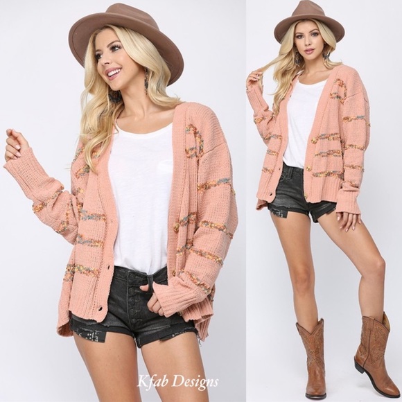 B6B💗Customer fave pink+multi-colored cardi w/golden threads!💗Stunner! - Picture 6 of 6